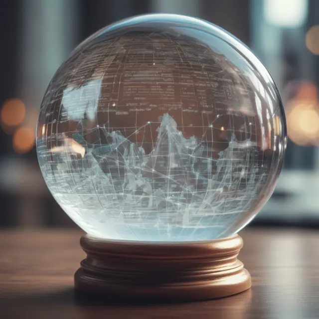 An image of a crystal ball filled with various economic indicators and graphs, highlighting the relationship between the economy and company visibility