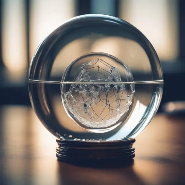 Crystal ball showcasing interconnected spheres symbolizing Business Model, Macroeconomics, and Internal Operations contributing to company visibility.