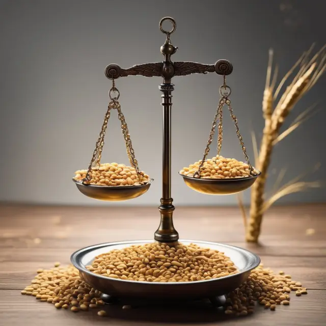 Wheat and oil on a balance scale representing visible supply impacting commodity pricing