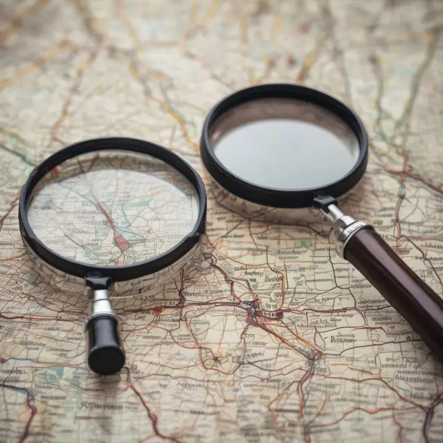 Two magnifying glasses closely examining a map illustrating various vision care insurance plans for clear, informed choice.