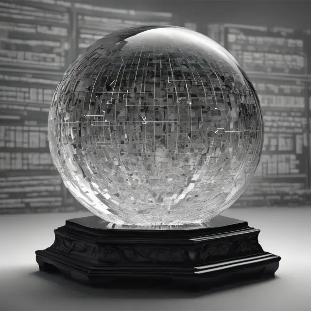 Visualization of VIX calculation: Crystal sphere with historical S&P500 options data flowing in, feeding into Black-Scholes model machine shaping volatility expectations