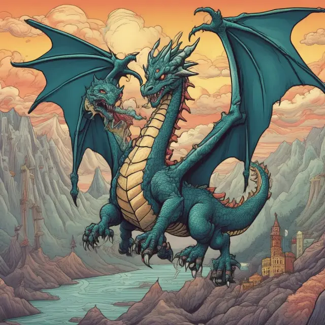 Dragon symbolizing volatility flies over a market landscape, investors holding call options shields