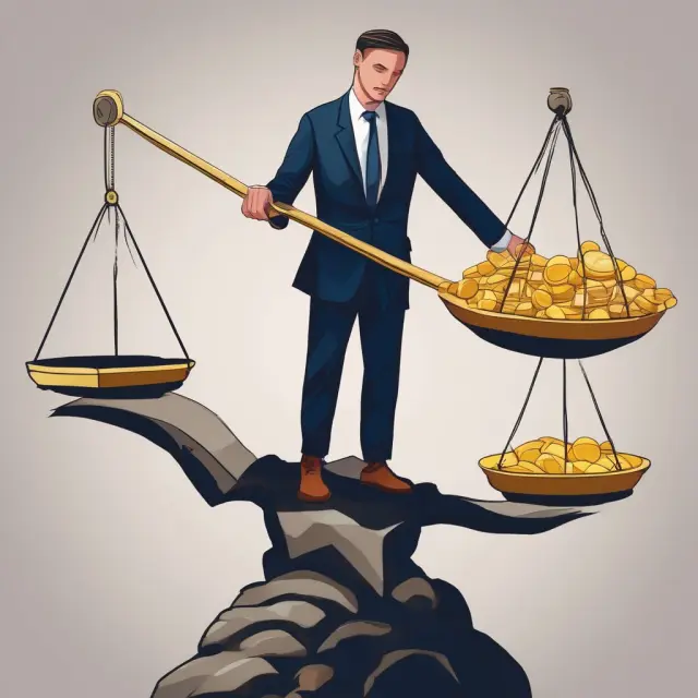 Trader considering various risks when trading VIX options, including commission costs, leverage and potential risks, illustrated as a balanced scale
