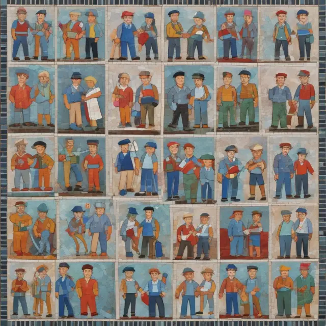 An image of diverse individuals engaging in various trades and studying at a crossroads, symbolizing different vocational degree paths.