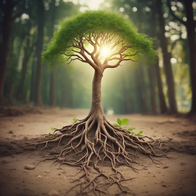 A growing tree symbolizing the process of choosing a vocational program, its roots representing factors like length, cost, location, accreditation, and specializations.