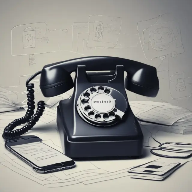 An old-fashioned phone morphing into a modern VoIP stream, representing the telecom industry