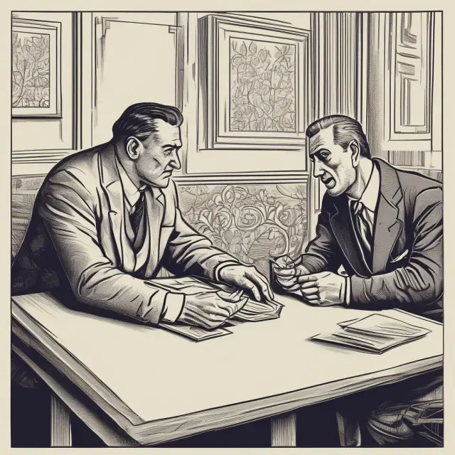 A mentally impaired individual negotiates under the influence while a dealer presents a contract. The image symbolizes a void contract due to one party