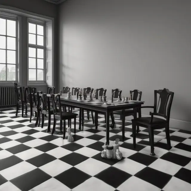 Empty chairs on a chessboard representing the consequences of engaging in void contracts: wasted time, resources, and potential legal action
