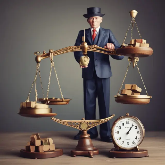 A merchant meticulously assesses mistakes and potential fraud on a balance scale, maintaining customer trust