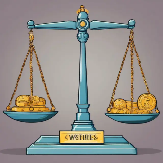 A balance scale with a coin labeled 