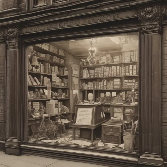 A merchant holding a time capsule with various purchases inside, some locked while others are being released through the opening