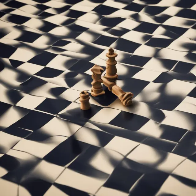 A volatility seesaw sits on a chessboard, symbolizing the potential for profitable arbitrage trades between forecasted and implied volatility.