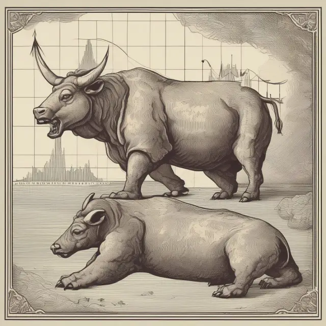 Bull and bear statues measuring volatility ratio on scales