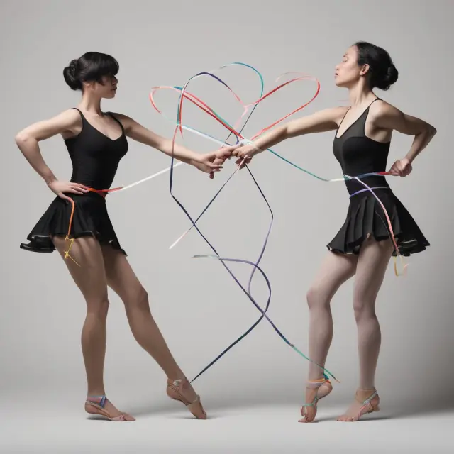 Two dancers performing a duet, representing absolute value and EMA of the true range in volatility ratio calculations