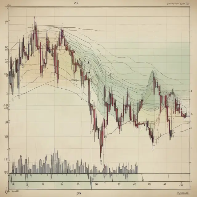 Two circles representing historical and implied volatility twirling around the price axis, illustrating their relationship in the context of options trading