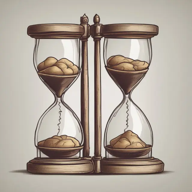 Side-by-side comparison of two hourglasses, one representing historical volatility with data, and the other symbolizing forward-looking implied volatility