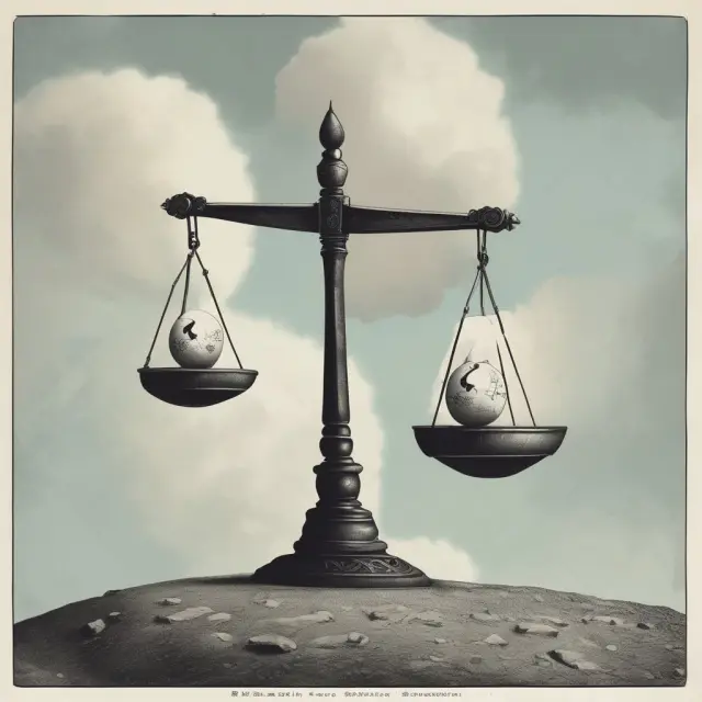 A seesaw with a yin-yang pendulum symbolizing the interplay between historical and implied volatility in assessing investment risk