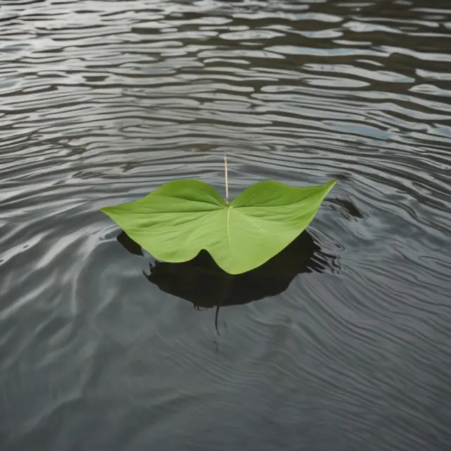 A leaf floating downstream amidst swirling waters symbolizing adaptive volatility swap.