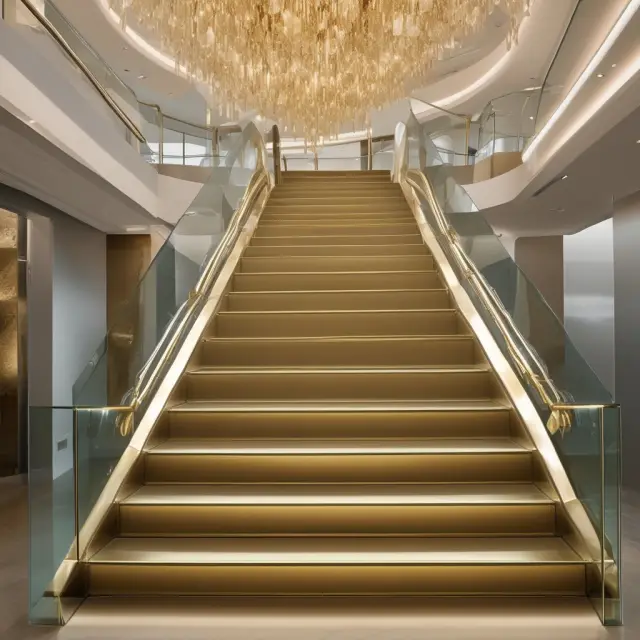 A golden staircase representing tiered volume discounts, with each step revealing greater savings for larger quantities