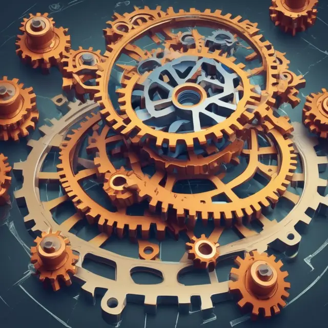 Factory with interconnected gears symbolizing sellers and manufacturers benefiting from volume discounts in a streamlined production process