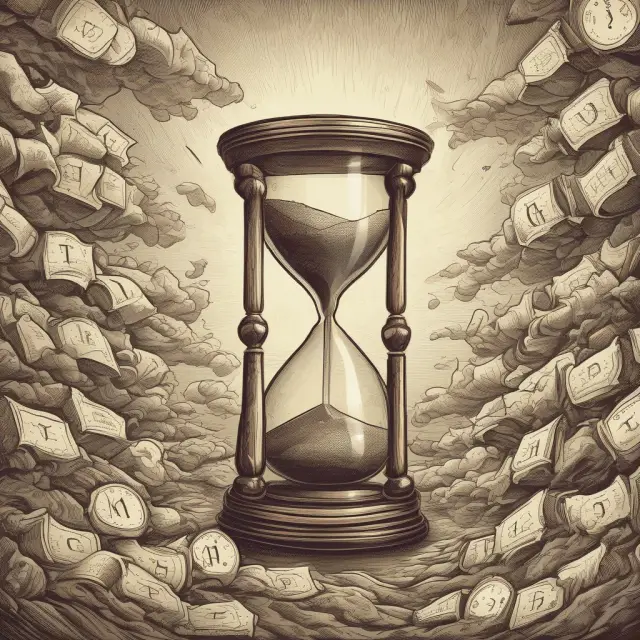 An hourglass filled with grains, each one symbolizing a transaction or trade volume.