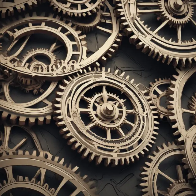 A metaphorical representation of volume as gears turning on a clock, illustrating its significance in measuring market activity and time.