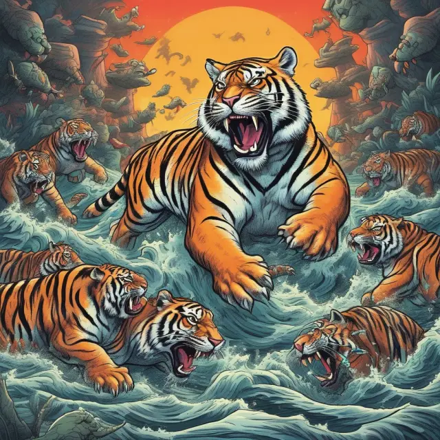 A metaphorical image showing HFT tigers making rapid trades in a sea of passive investor tortoises, highlighting their impact on trading volumes.