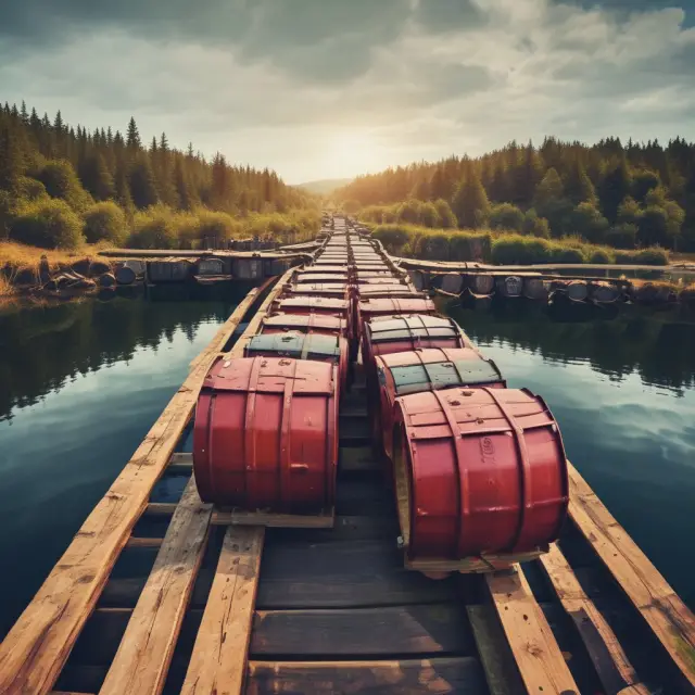 Two parties negotiating the terms of a VPP agreement by balancing oil barrels on a bridge, representing their commitment to fairness and mutually beneficial outcomes