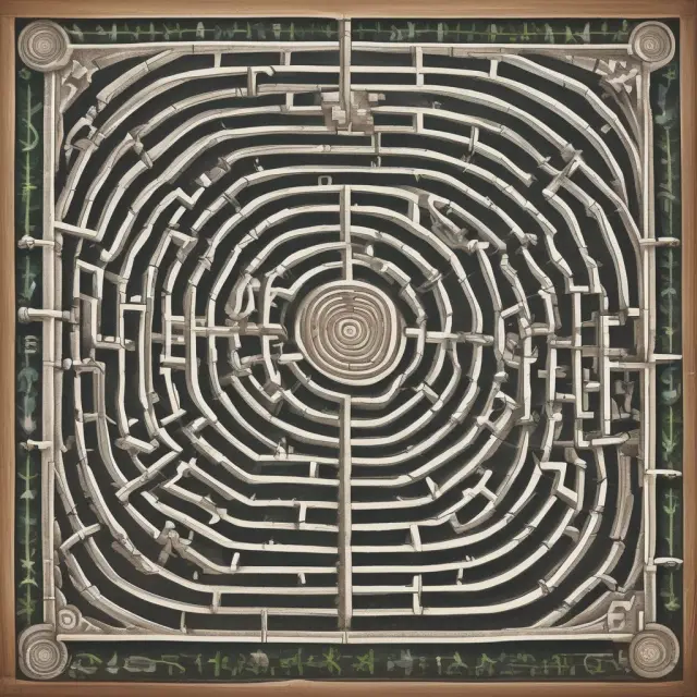 An intricate maze representing regulatory complexities surrounding Volumetric Production Payments, with the SEC labyrinth leading to a balance between taxation on income and capital gains