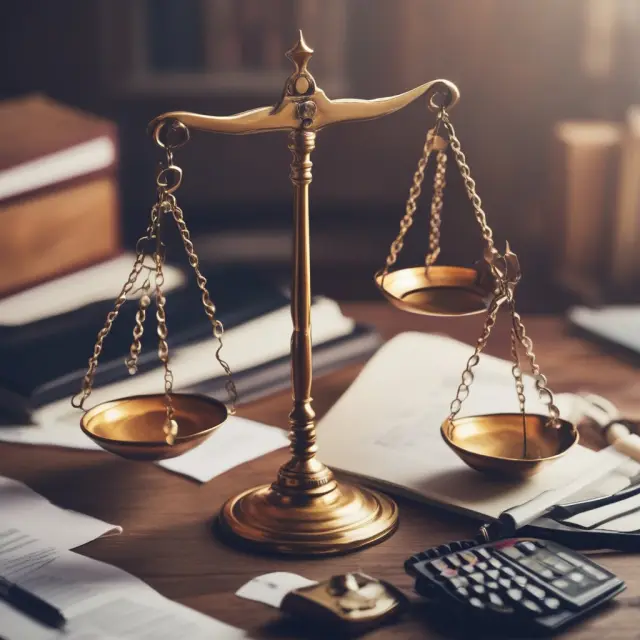 Two sets of scales balance tax liabilities in a bankruptcy proceeding, illustrating the impact on dischargeability with Chapter 7 and repayment plans for Chapter 13.