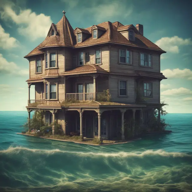 A scene of homes disappearing into the water as underwater mortgages contribute to a struggling housing market during the crisis