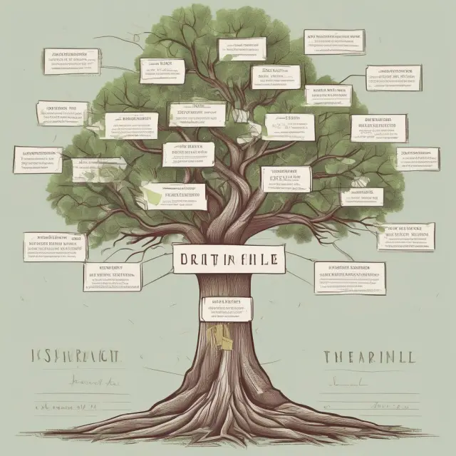 A family tree blooming with people and roots symbolizing employees, interconnected by a network of life insurance branches for their dependents