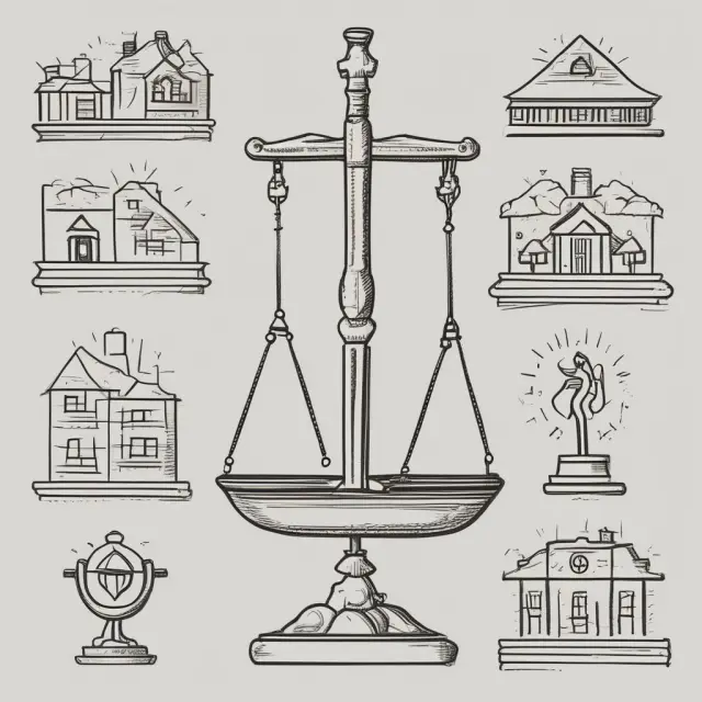 A balance scale with financial elements such as mortgages, loans, and dependents