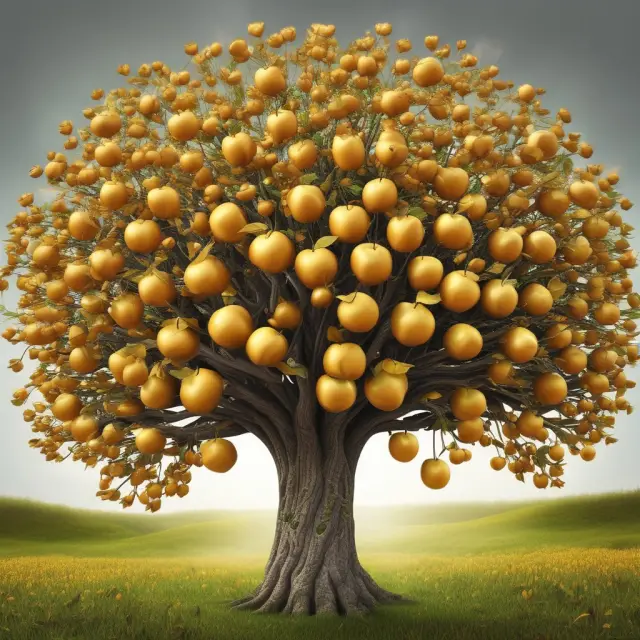 Golden apple FAQs on voluntary term life insurance growing from a tree, symbolizing financial security and knowledge