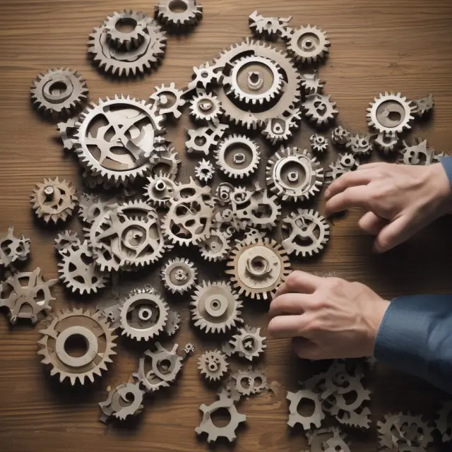An employer dismantles a complex puzzle of gears, with each gear labeled with a federal regulation from Section 4041, symbolizing the process of voluntary plan terminations under this law