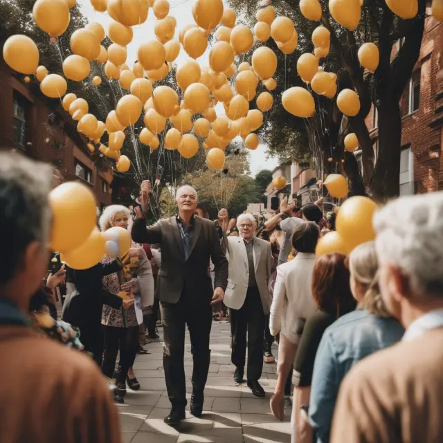 An illustration of golden hands releasing balloons with the labels 