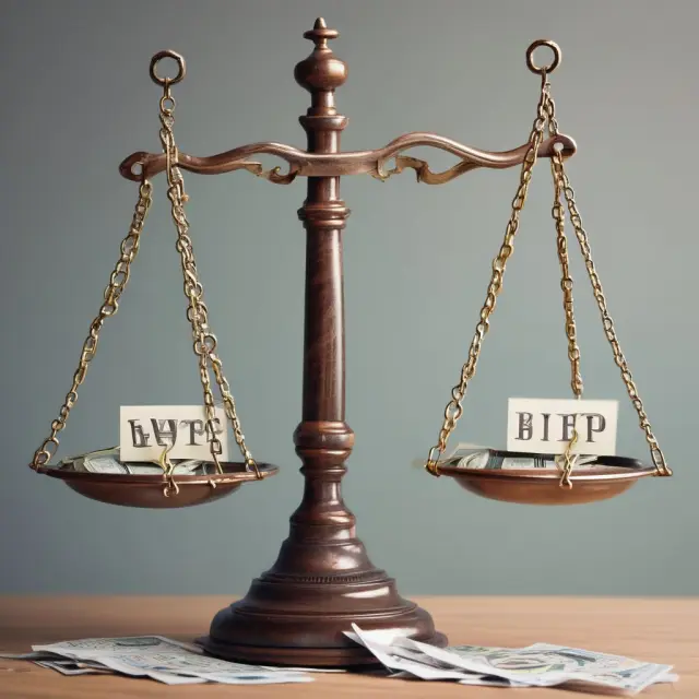 A pair of scales with one side depicting financial gains, the other representing losses during voluntary termination of contracts