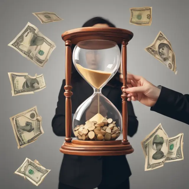 Citizen holding an hourglass filled with sand (time) and currency (money), illustrating the concept of voluntary compliance in taxation