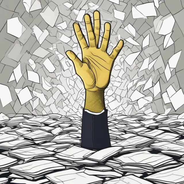 Golden hand extending over piles of documents, emphasizing personal accountability in U.S. income tax system.