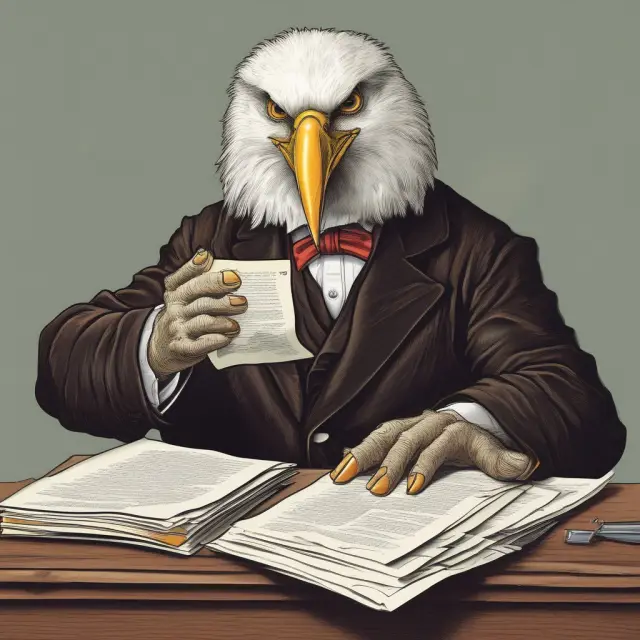Eagle auditor inspects records and documents using a magnifying glass to ensure voluntary compliance