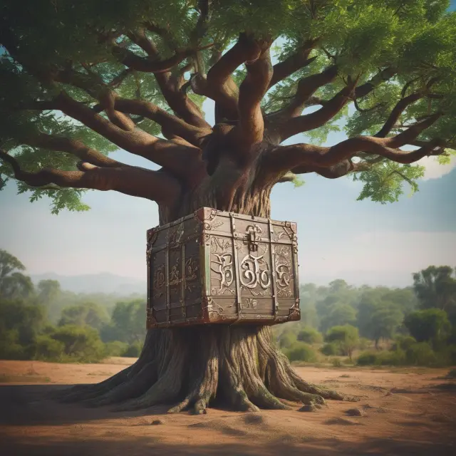 A shielding tree symbolizing VEBA, funded by employers, and an ever-growing treasure chest representing HSA with contributions from both employers and employees