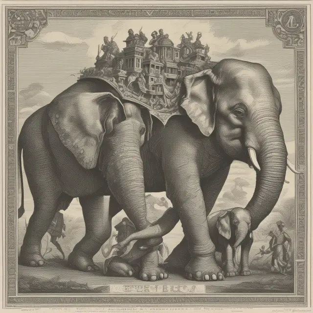 A scene showcasing elephants carrying burdened employees after deductibles, vision & dental birds constructing limited plans, and interconnected HRAs and VEBAs as gears.