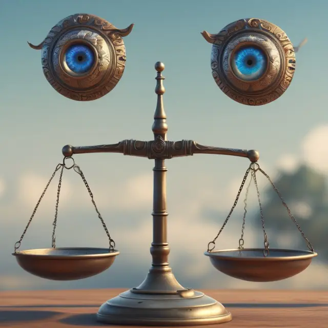 Visualization of the relationship between Vega and Vomma in options pricing: scales balanced by vega, with vomma depicted as observant eyes.