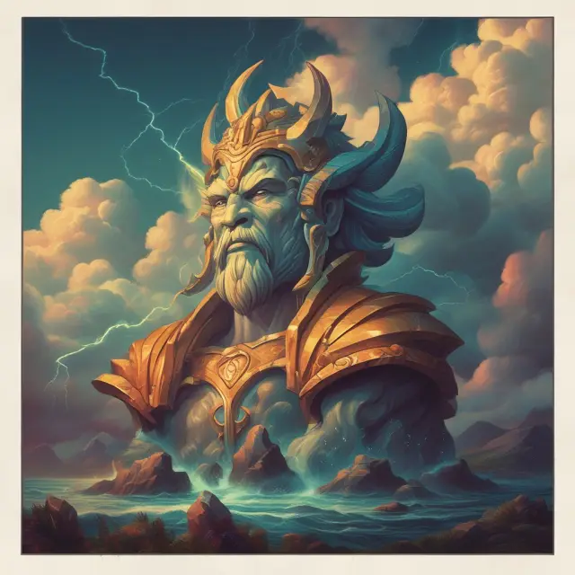Image: Two shield-wielding figures (Vega and Vomma) protecting an options portfolio on a turbulent sea, illustrating the importance of these Greek derivatives in managing risk.