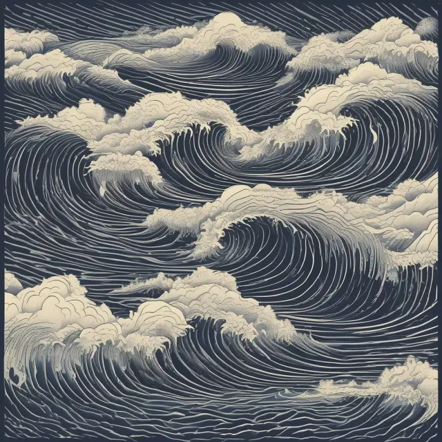 An image of Vortex Indicator lines winding through choppy seas with a longer period, reducing false signals.