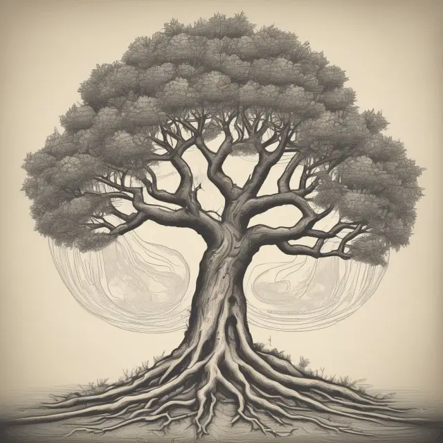 Tree representing domestic and foreign banks in an agency relationship, with intertwined roots signifying collaboration and shared growth