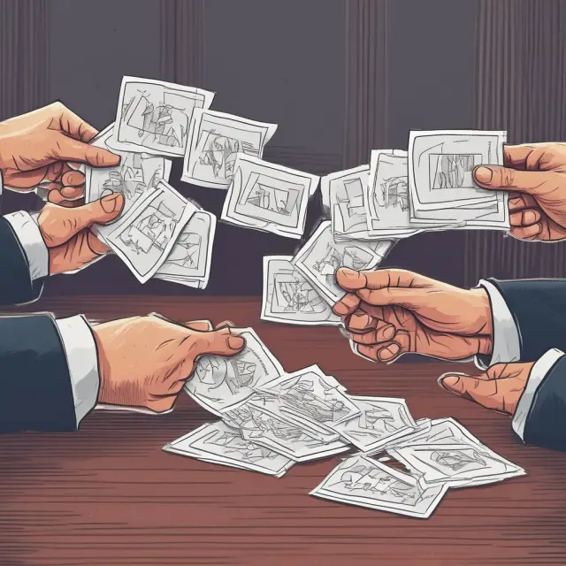 Hand of an investor raising voting cards next to a corporate boardroom table. Voting shares grant influence over strategic decisions while presenting costs and complexities.