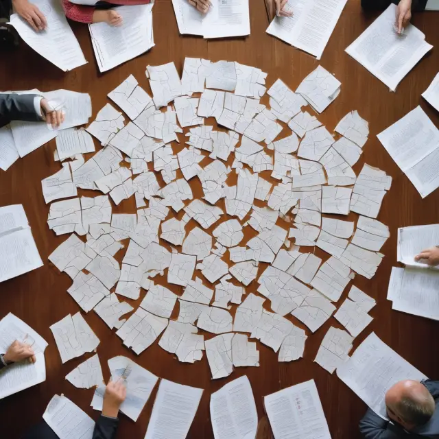 Image of a table adorned with voting shares depicted as puzzle pieces, surrounded by various corporate governance documents
