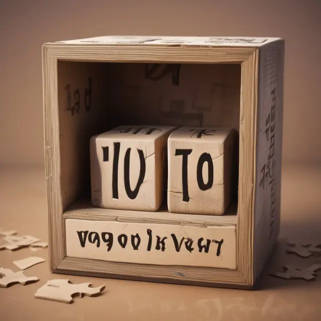 A vintage wooden puzzle box with intricately carved question marks, opening to reveal solutions about voting trusts