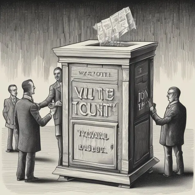 A shield with interlocking pieces symbolizing corporate shares and a hand holding it, representing the role of a voting trust in safeguarding a corporation during battles for control.